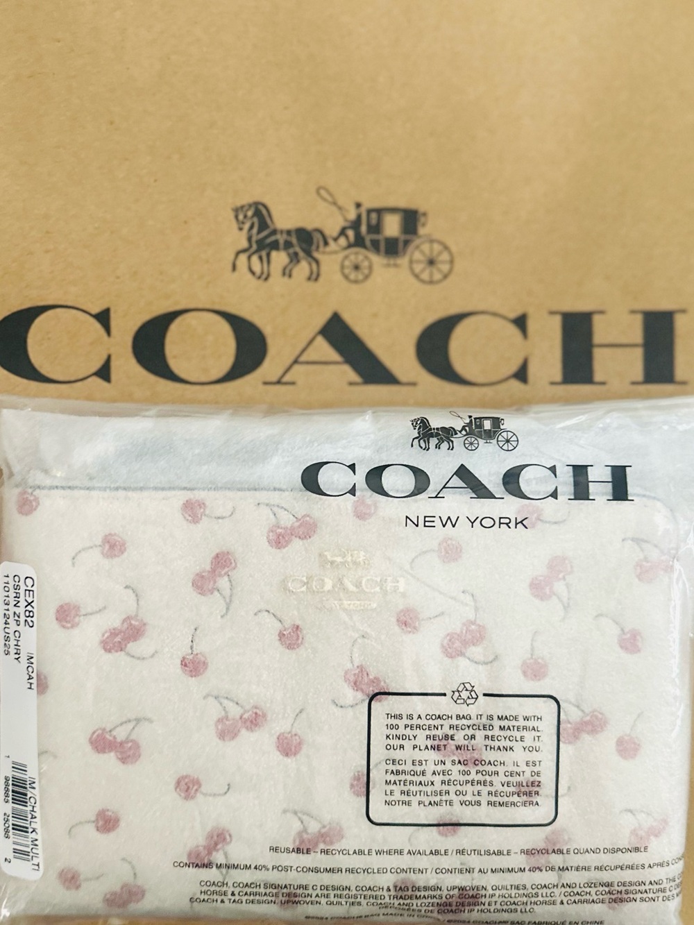 Coach White Cherry Print Wristlet with Gold Logo - Picture 4 of 6